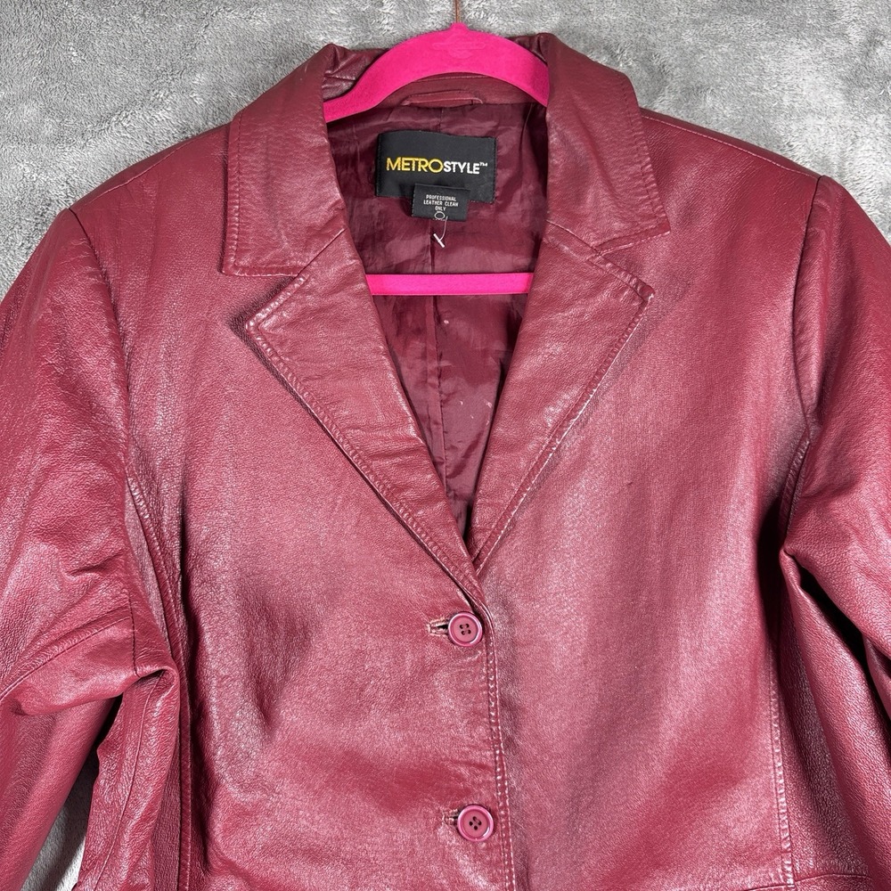 Vintage Metrostyle Red Leather Long Coat Womens 18 Button Front Jacket Retro - Picture 13 of 13